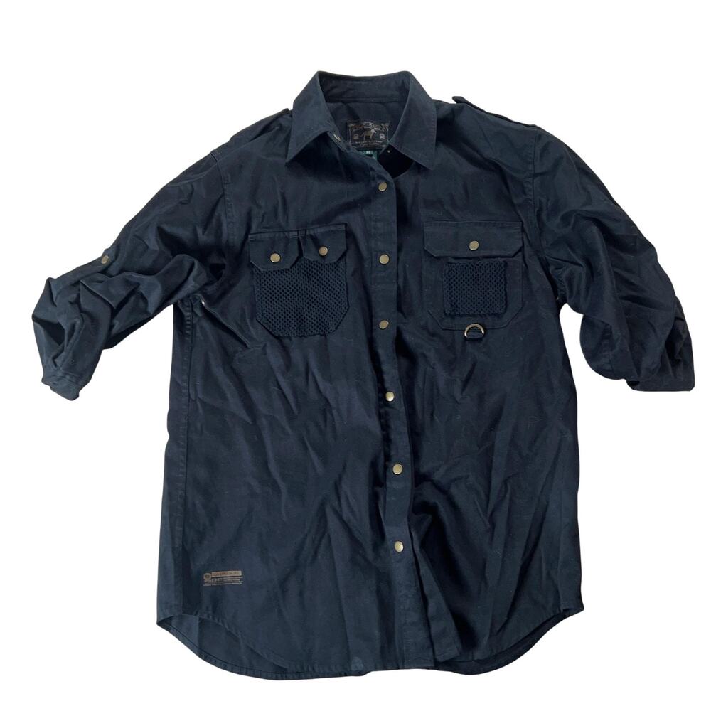 Ralph Lauren Womens Shirt Medium Black 100% Cotton Utility Mesh Pocket D-Ring - Picture 1 of 5